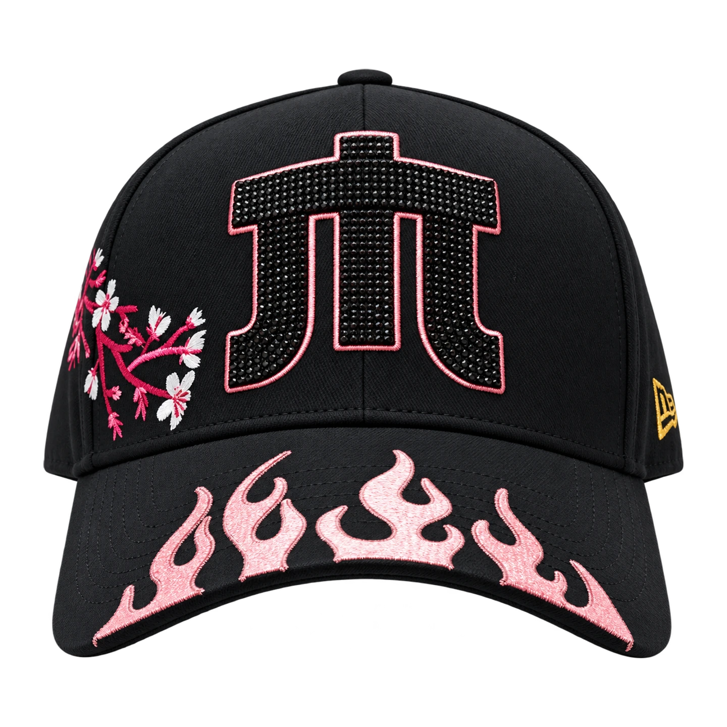 Gorra Sakura Llamas Rosa, negro / llamas rosa y bordados